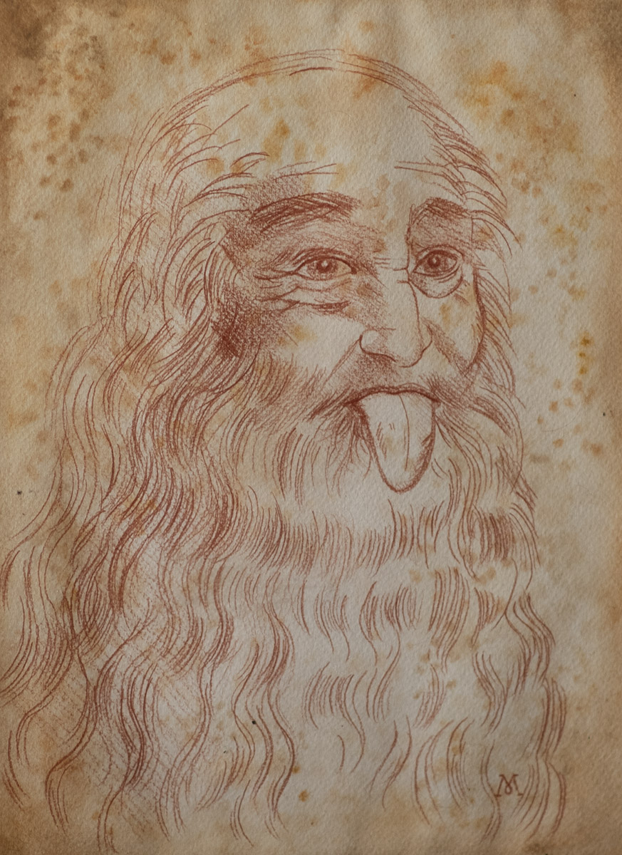 Portrait mêlant Léonard de Vinci et Albert Einstein
