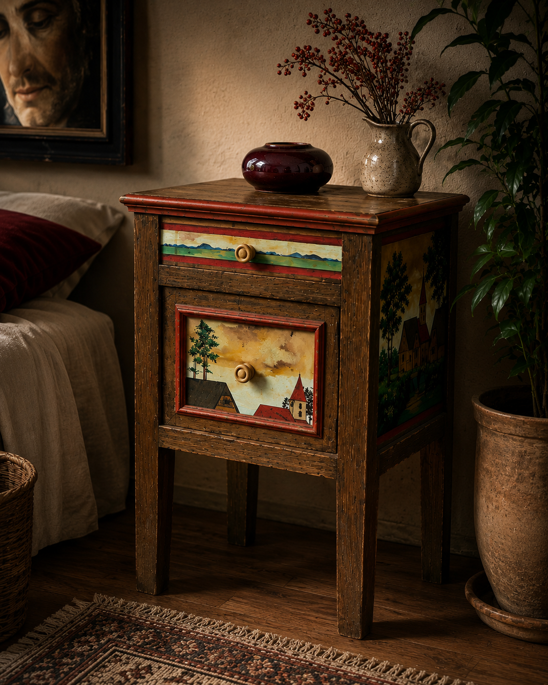 Meuble ancien peint par Odile Closset